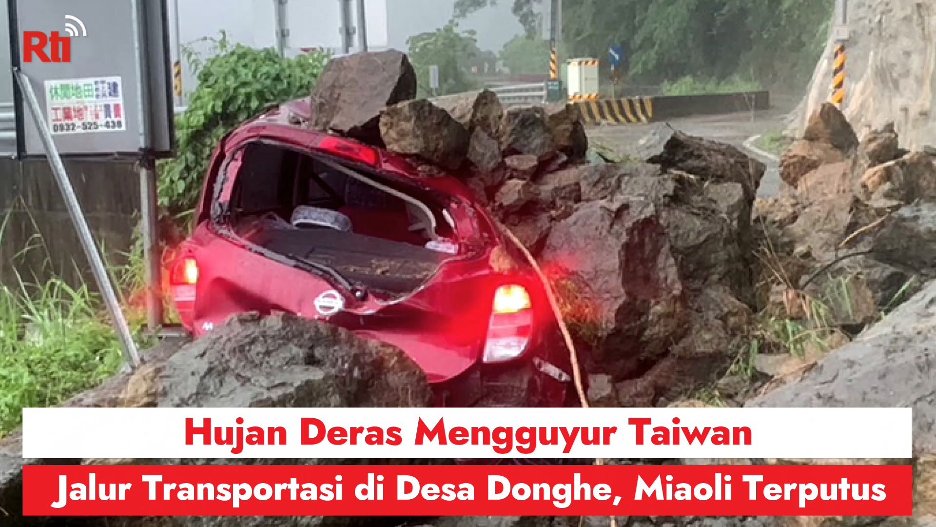 Hujan Deras Mengguyur Taiwan, Jalur Transportasi di Desa Donghe, Miaoli Terputus