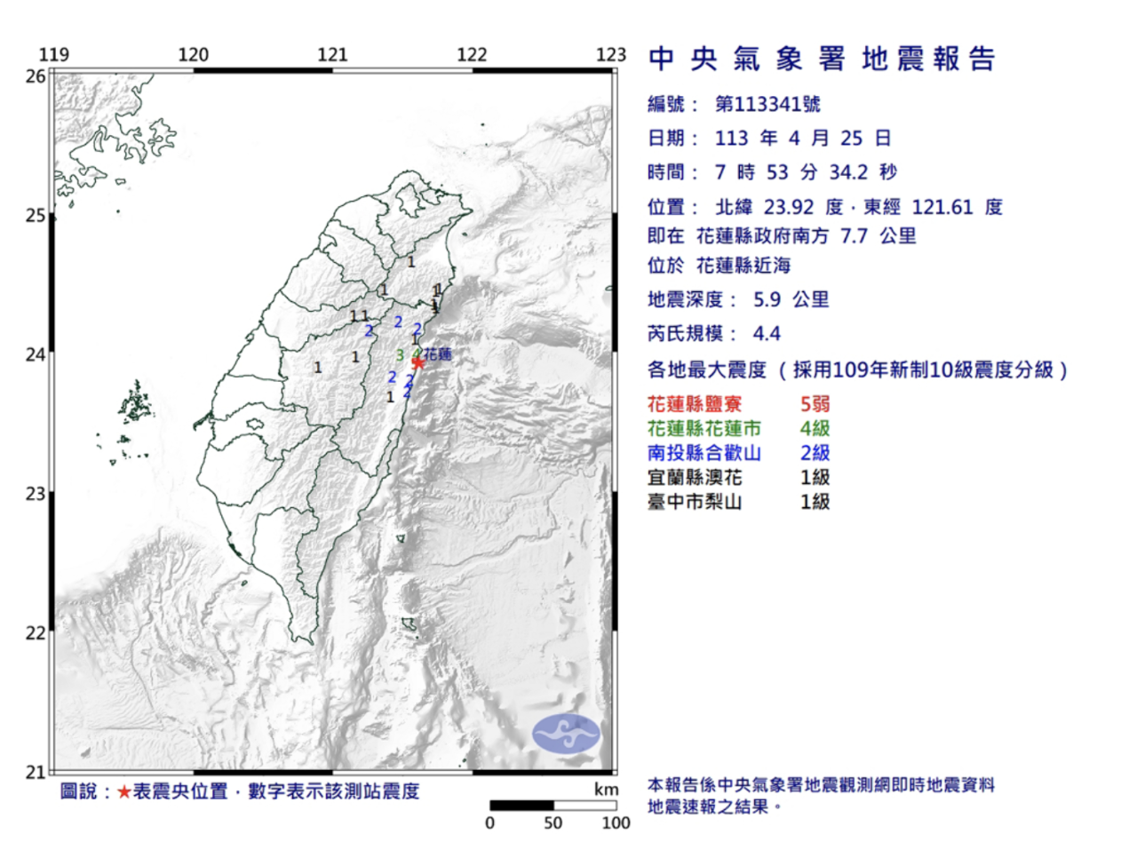 Gempa Bermagnitudo 4,4 SR Terjadi Lagi di Hualien Hari Ini